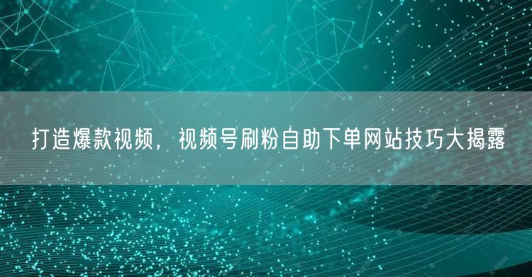 打造爆款视频,视频号刷粉自助下单网站技巧大揭露